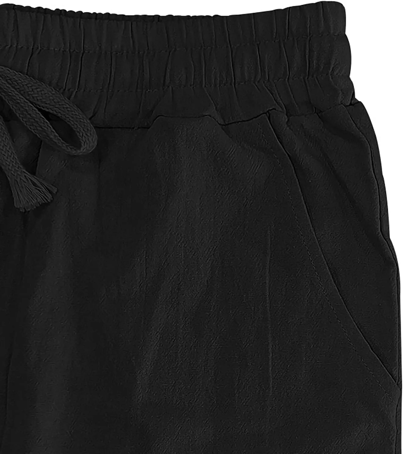 Mens Casual Fashion Linen Trousers Solid Loose Drawstring Elastic Waist Straight Leg Pants Vacation Ralaxed Fit Pants