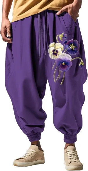 Mens Casual Harem Pants Men's Autumn Fun Print Fashion Street Feel Casual Elastic Waist Drawstring Hippie Trousers