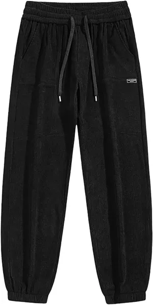 Men's Corduroy Pants Vintage Drawstring Waist Heavyweight Joggers Cargo Pants Streetwear Long Trousers with Pockets