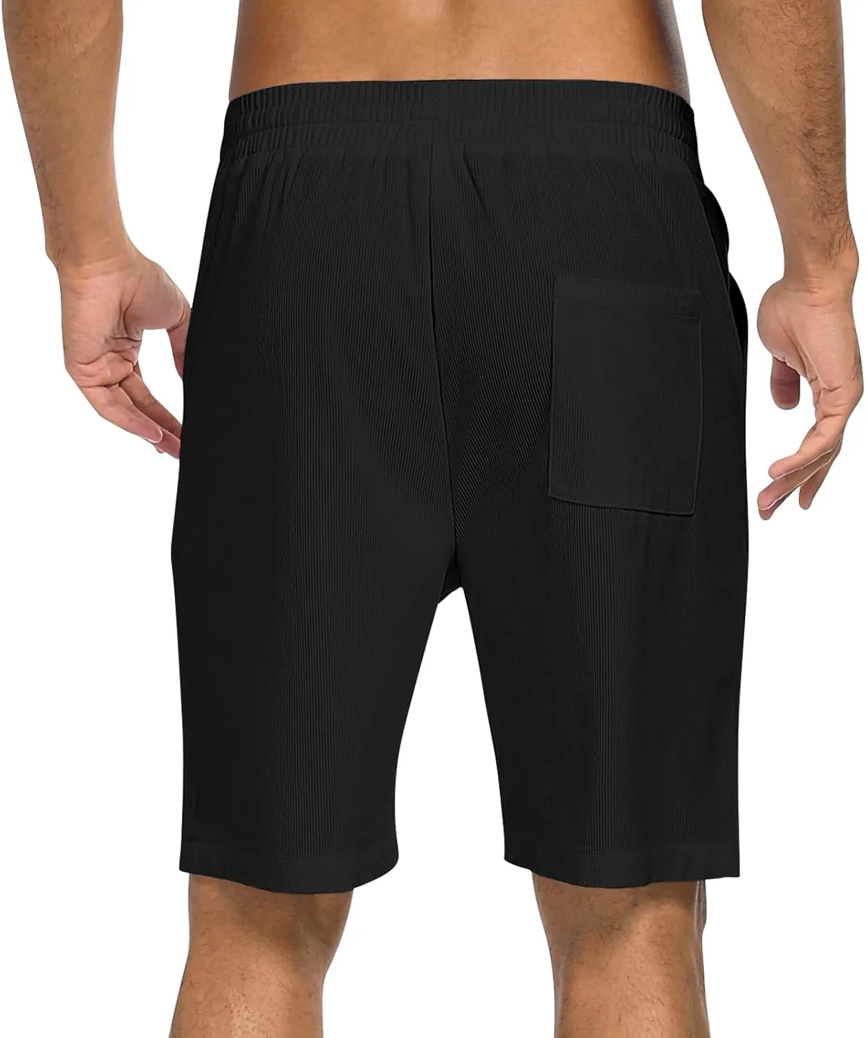Men's Corduroy Shorts Casual Elastic Waist Drawstring 7 inch Shorts for Men with Pickets