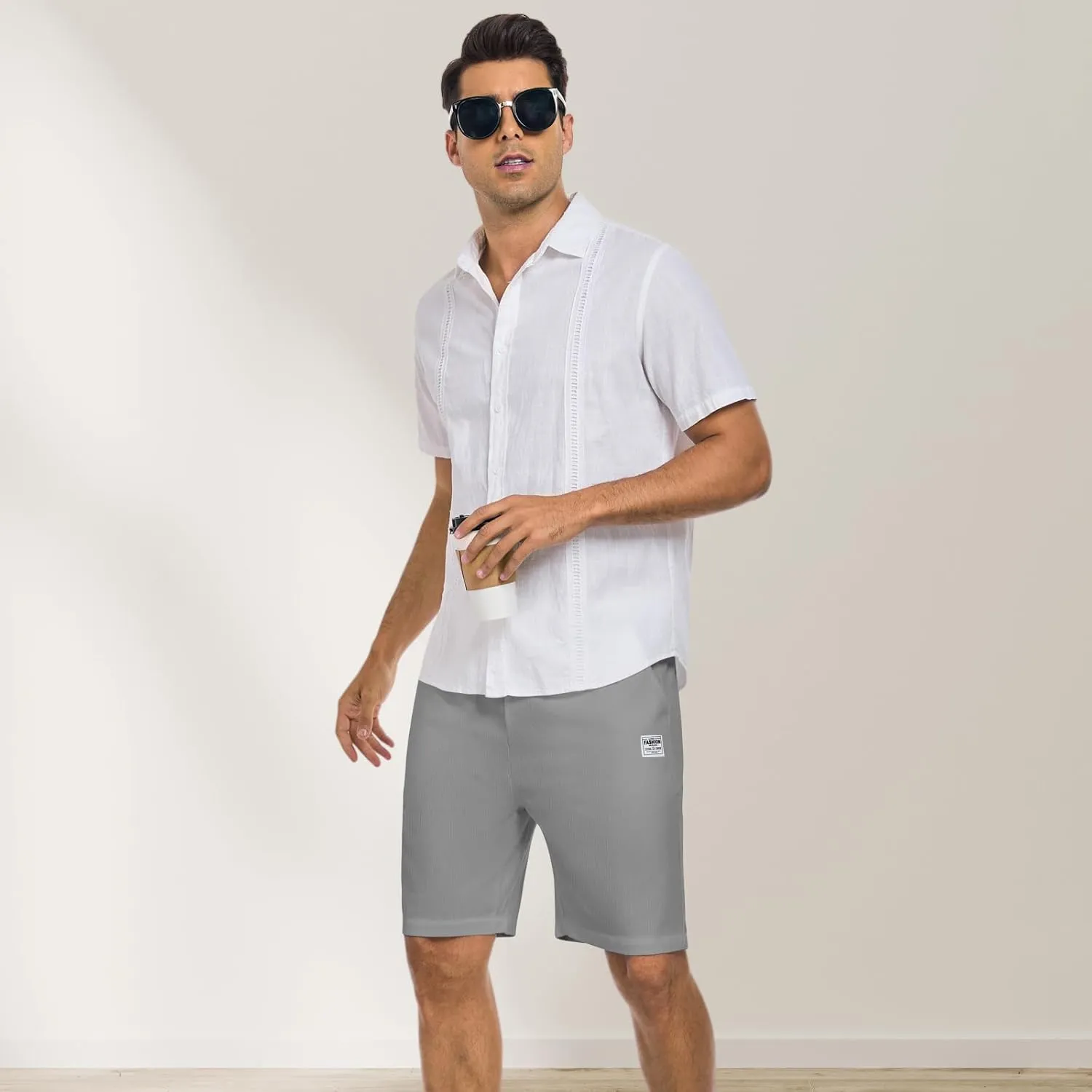 Men's Corduroy Shorts Casual Elastic Waist Drawstring 7 inch Shorts for Men with Pickets