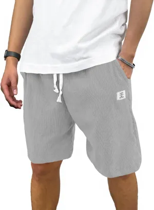 Men's Corduroy Shorts Casual Elastic Waist Drawstring 7 inch Shorts for Men with Pickets