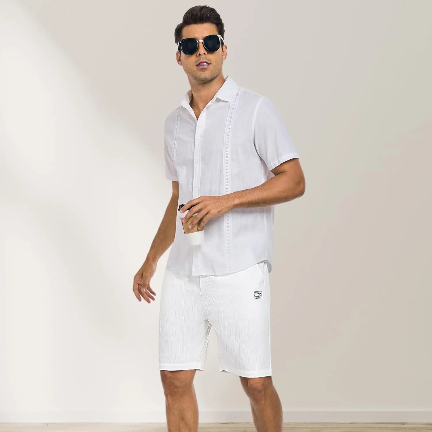 Men's Corduroy Shorts Casual Elastic Waist Drawstring 7 inch Shorts for Men with Pickets