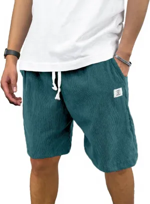 Men's Corduroy Shorts Casual Elastic Waist Drawstring 7 inch Shorts for Men with Pickets
