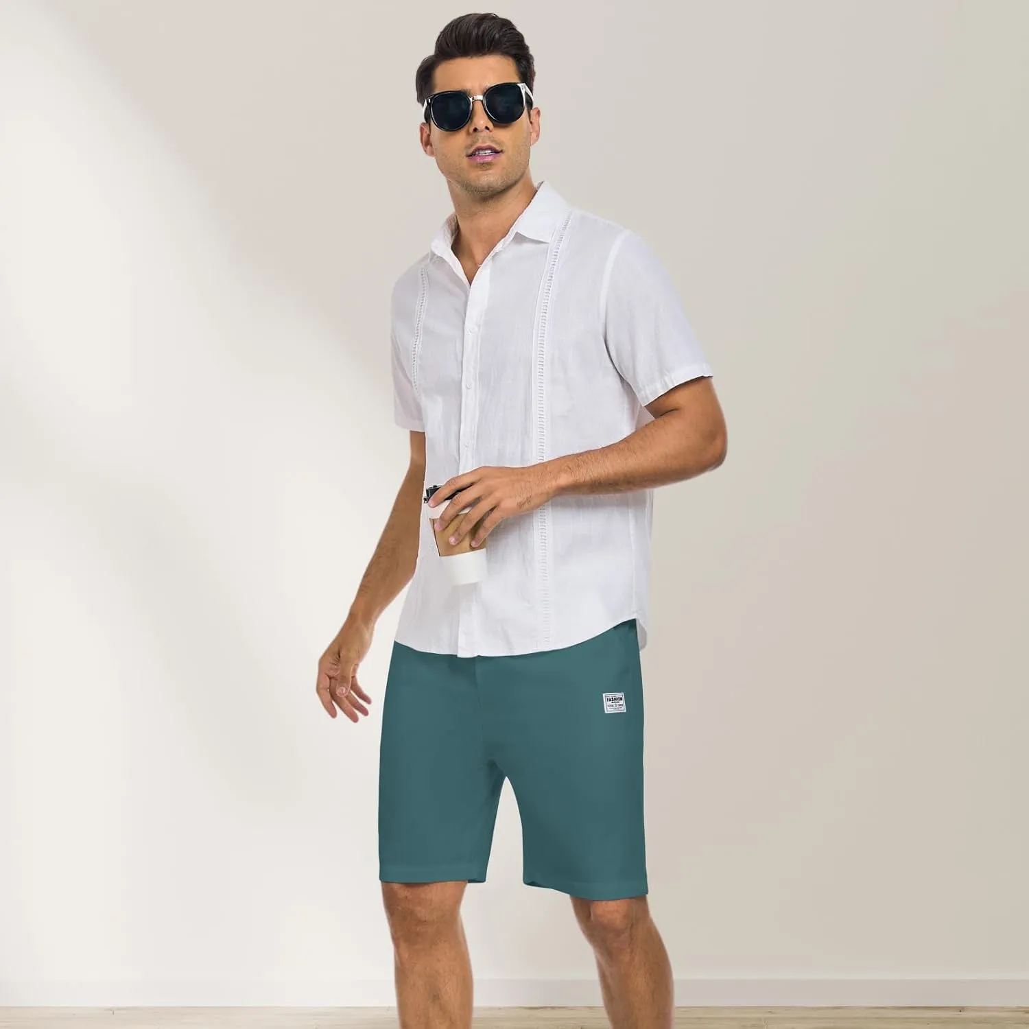 Men's Corduroy Shorts Casual Elastic Waist Drawstring 7 inch Shorts for Men with Pickets