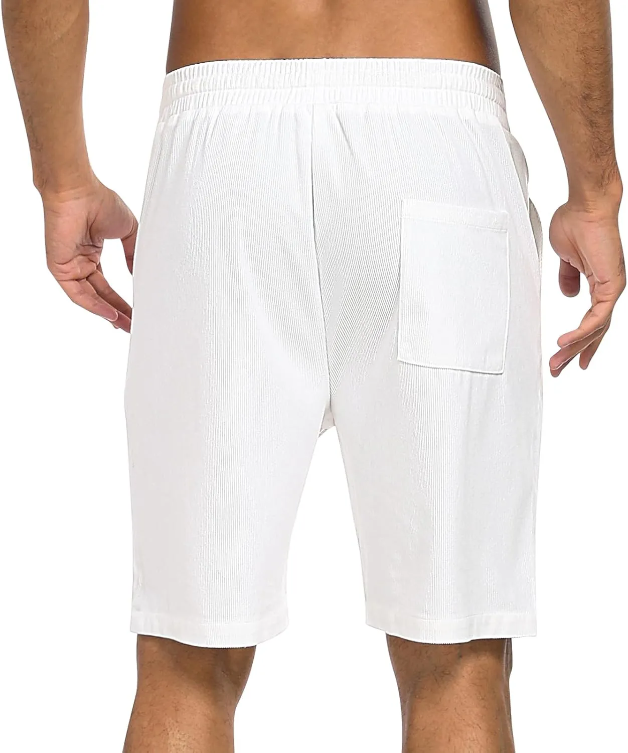 Men's Corduroy Shorts Casual Elastic Waist Drawstring 7 inch Shorts for Men with Pickets