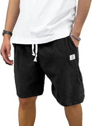 Men's Corduroy Shorts Casual Elastic Waist Drawstring 7 inch Shorts for Men with Pickets