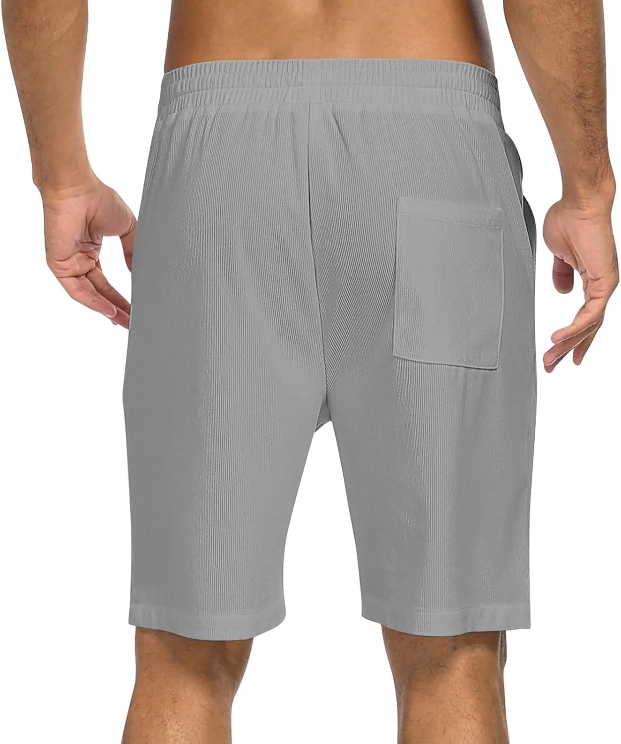 Men's Corduroy Shorts Casual Elastic Waist Drawstring 7 inch Shorts for Men with Pickets