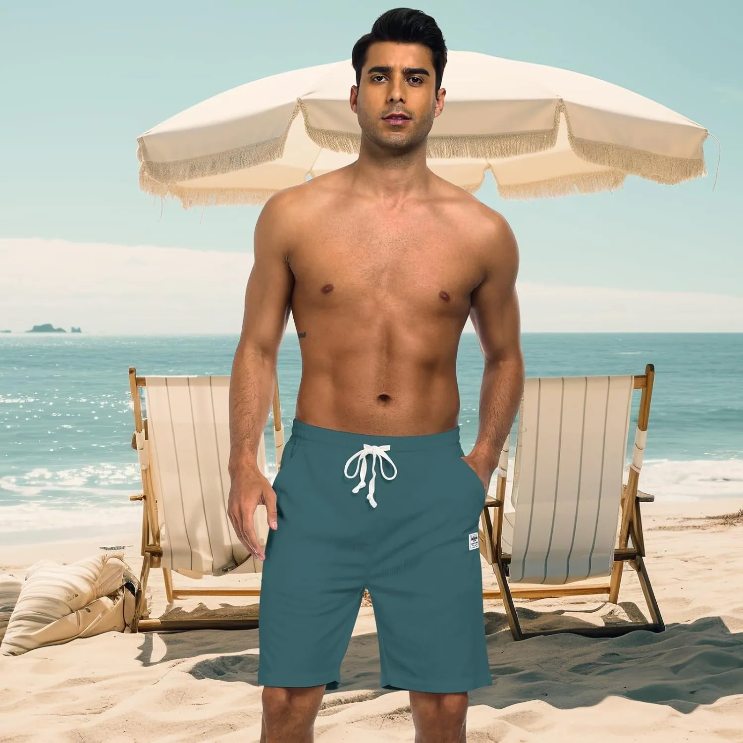 Men's Corduroy Shorts Casual Elastic Waist Drawstring 7 inch Shorts for Men with Pickets