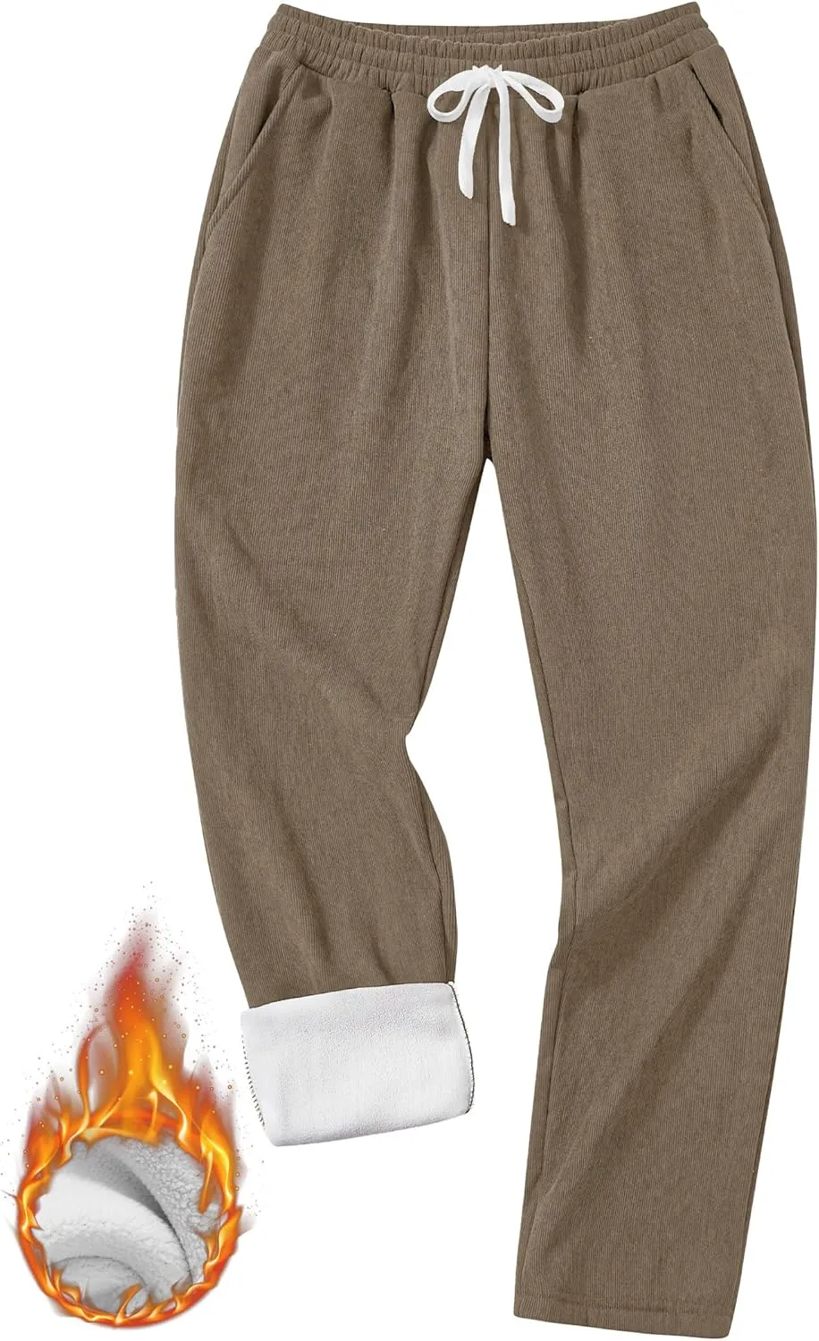 Men's Corduroy Sweatpants Casual Sherpa Lined Drawstring Warm Pant with Pockets (S-2XL)