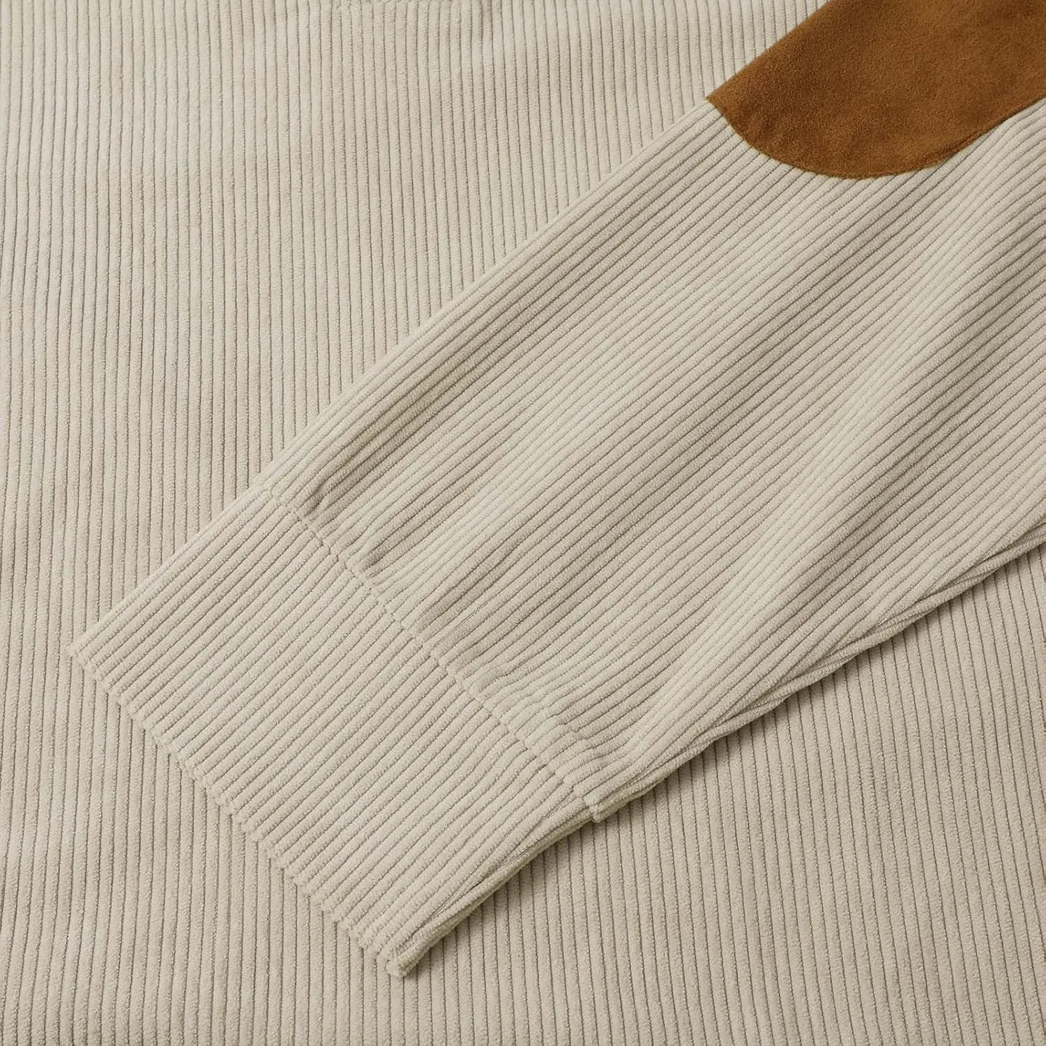 Mens Corduroy Sweatshirt Casual Stand Collar Button Up Pullover Long Sleeve Polo Sweater Shirts with Elbow Patches