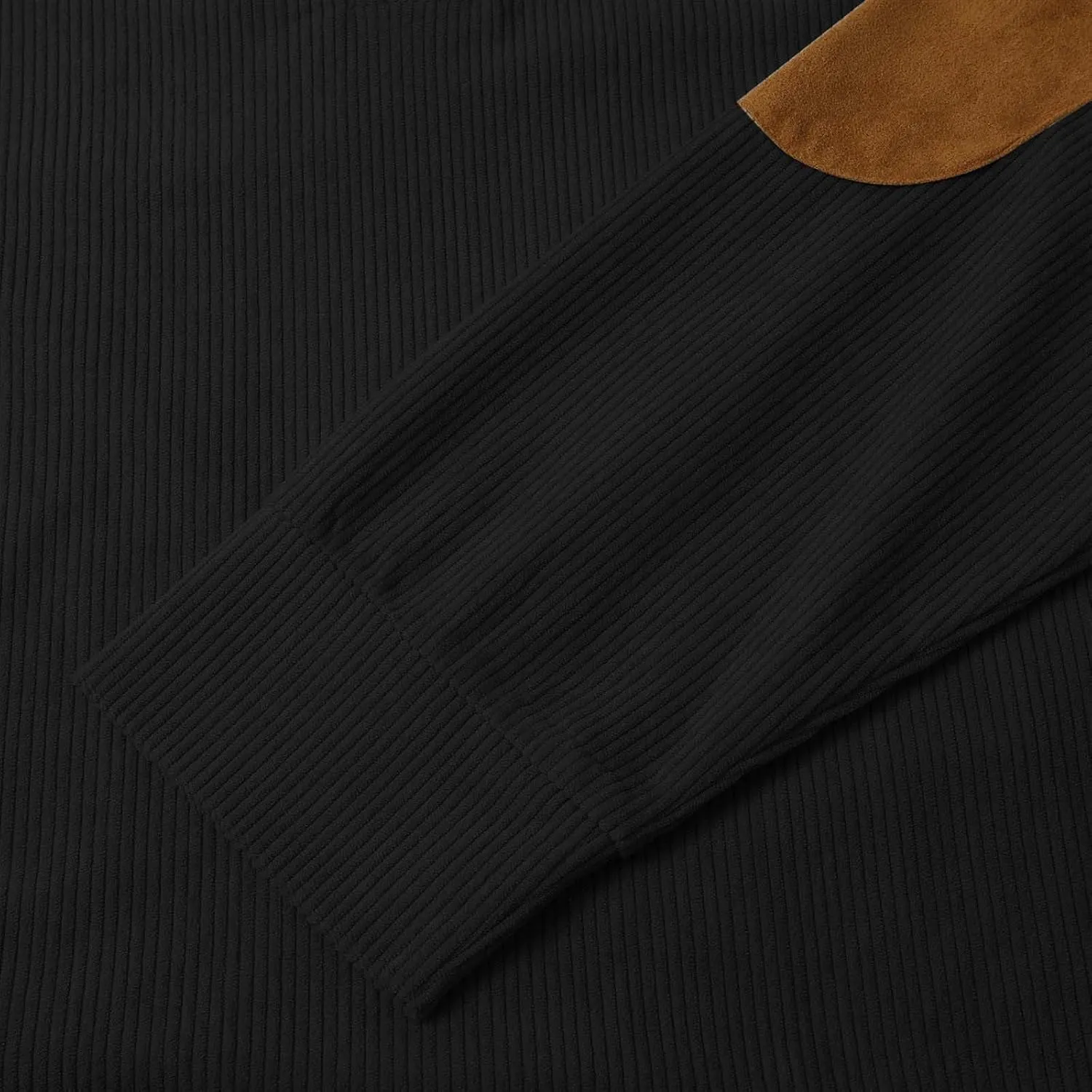 Mens Corduroy Sweatshirt Casual Stand Collar Button Up Pullover Long Sleeve Polo Sweater Shirts with Elbow Patches