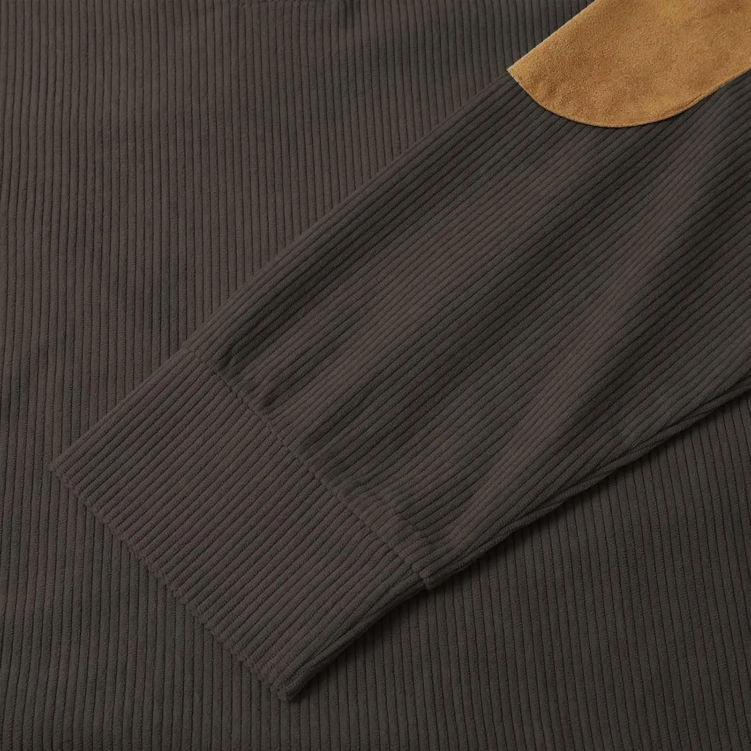 Mens Corduroy Sweatshirt Casual Stand Collar Button Up Pullover Long Sleeve Polo Sweater Shirts with Elbow Patches