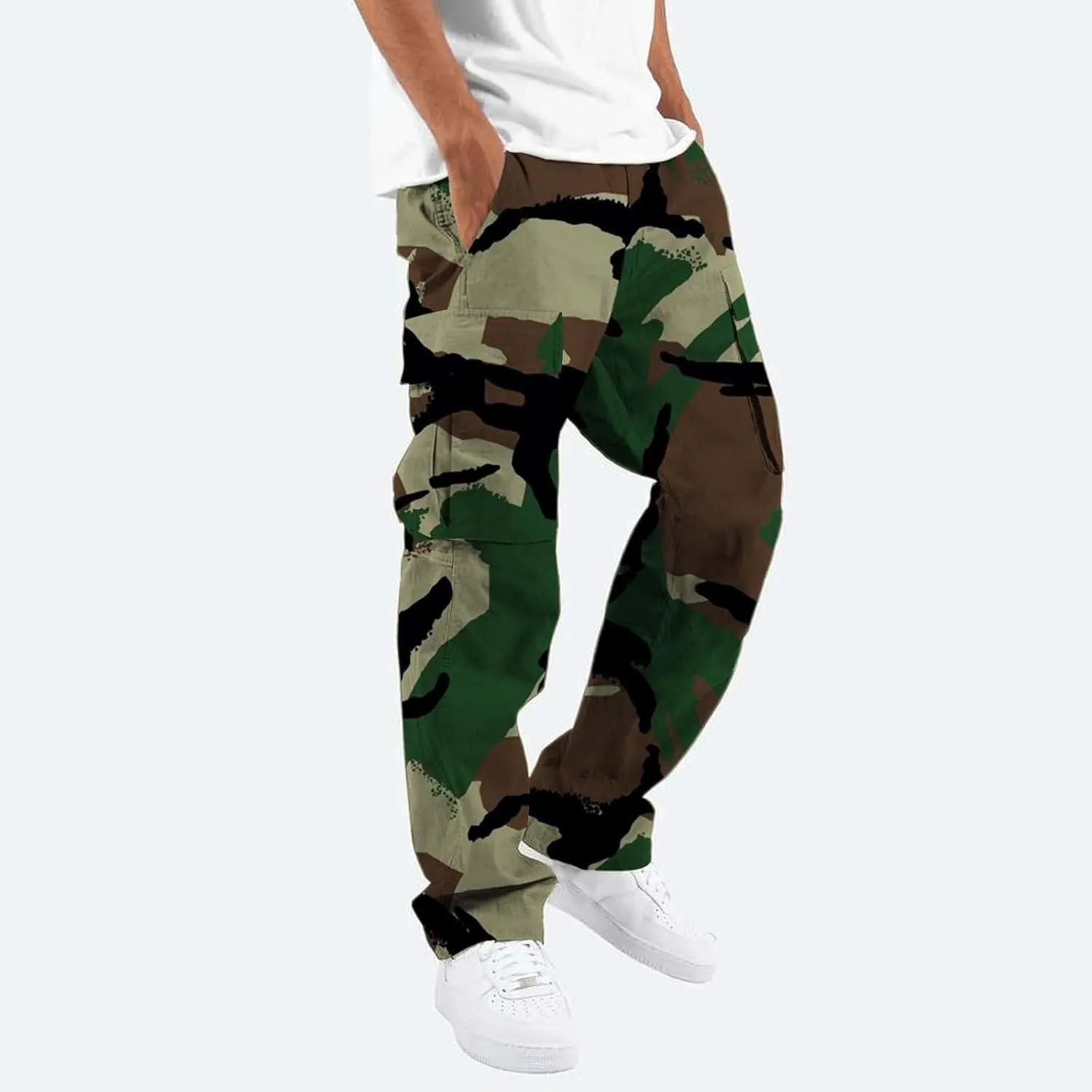 Men's Cotton Casual Sweatpants Color Pocket Trousers Loose Sports Trousers Sweatpants Track Training Athletic Jogger