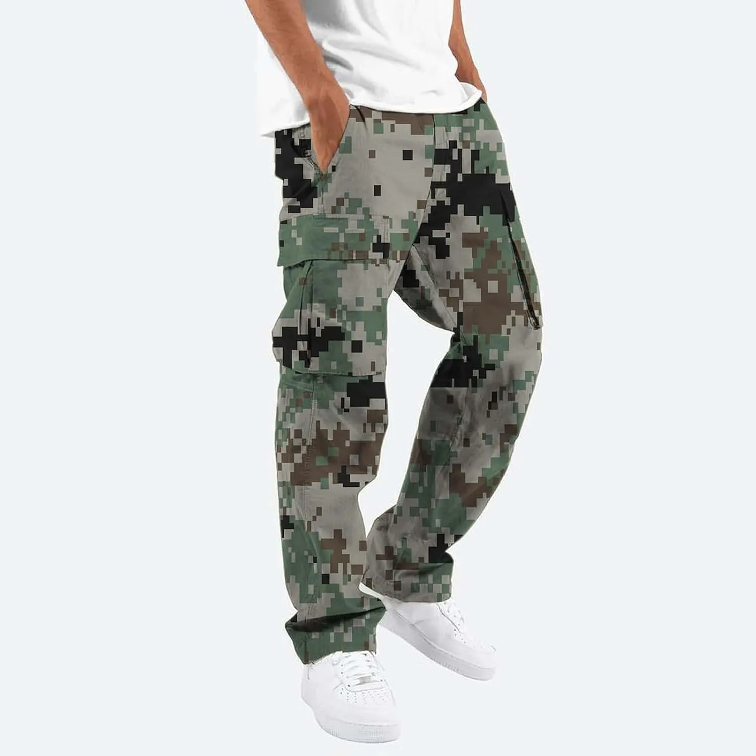 Men's Cotton Casual Sweatpants Color Pocket Trousers Loose Sports Trousers Sweatpants Track Training Athletic Jogger