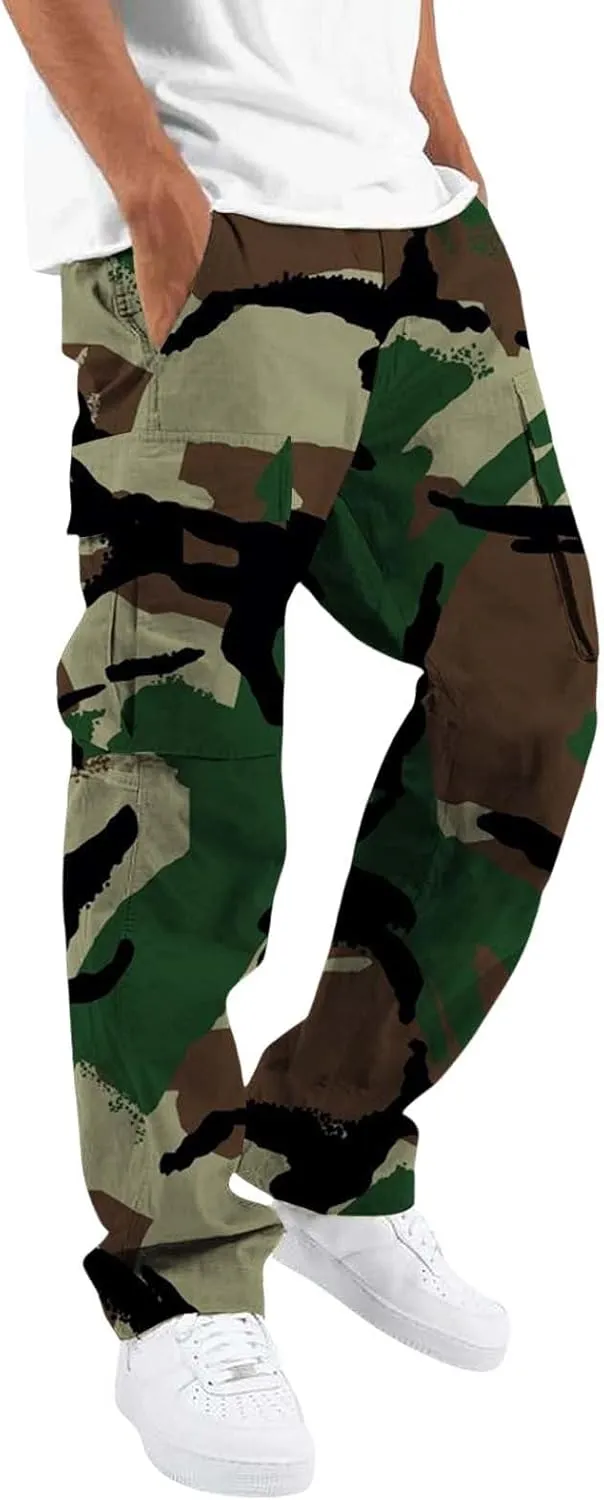 Men's Cotton Casual Sweatpants Color Pocket Trousers Loose Sports Trousers Sweatpants Track Training Athletic Jogger