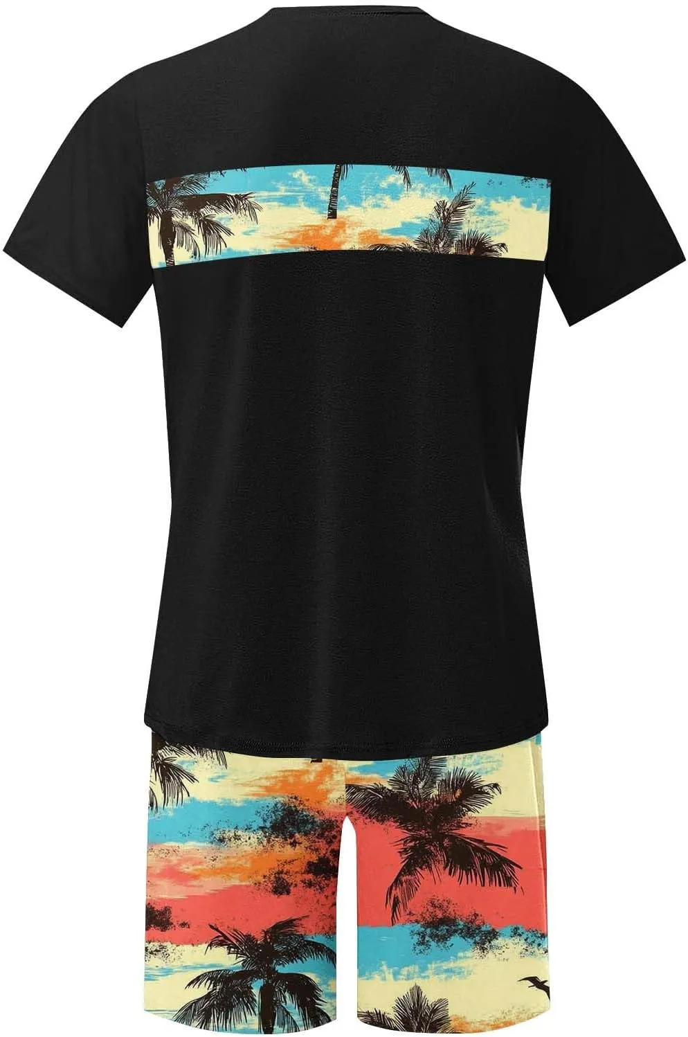 Mens Cotton Sets 2 Piece Outfits Hawaiian Graphic Print Shirt and Shorts 2 Piece Sets Beach Clothes Crewneck Summer