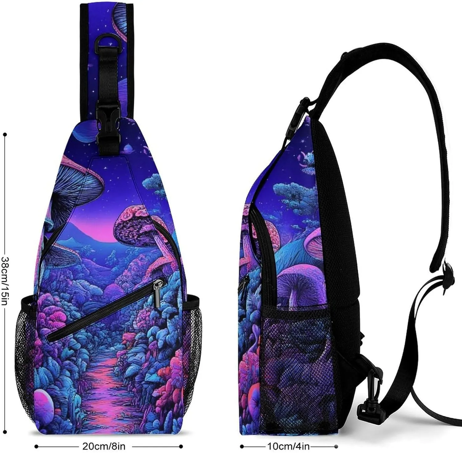 Mens Crossbody Shoulder Bag, Casual Daypacks Large Capacity Sling Chest Bag Magic Mushroom Mushrooms Scenery Gym Backpack for Hiking Sport Travel