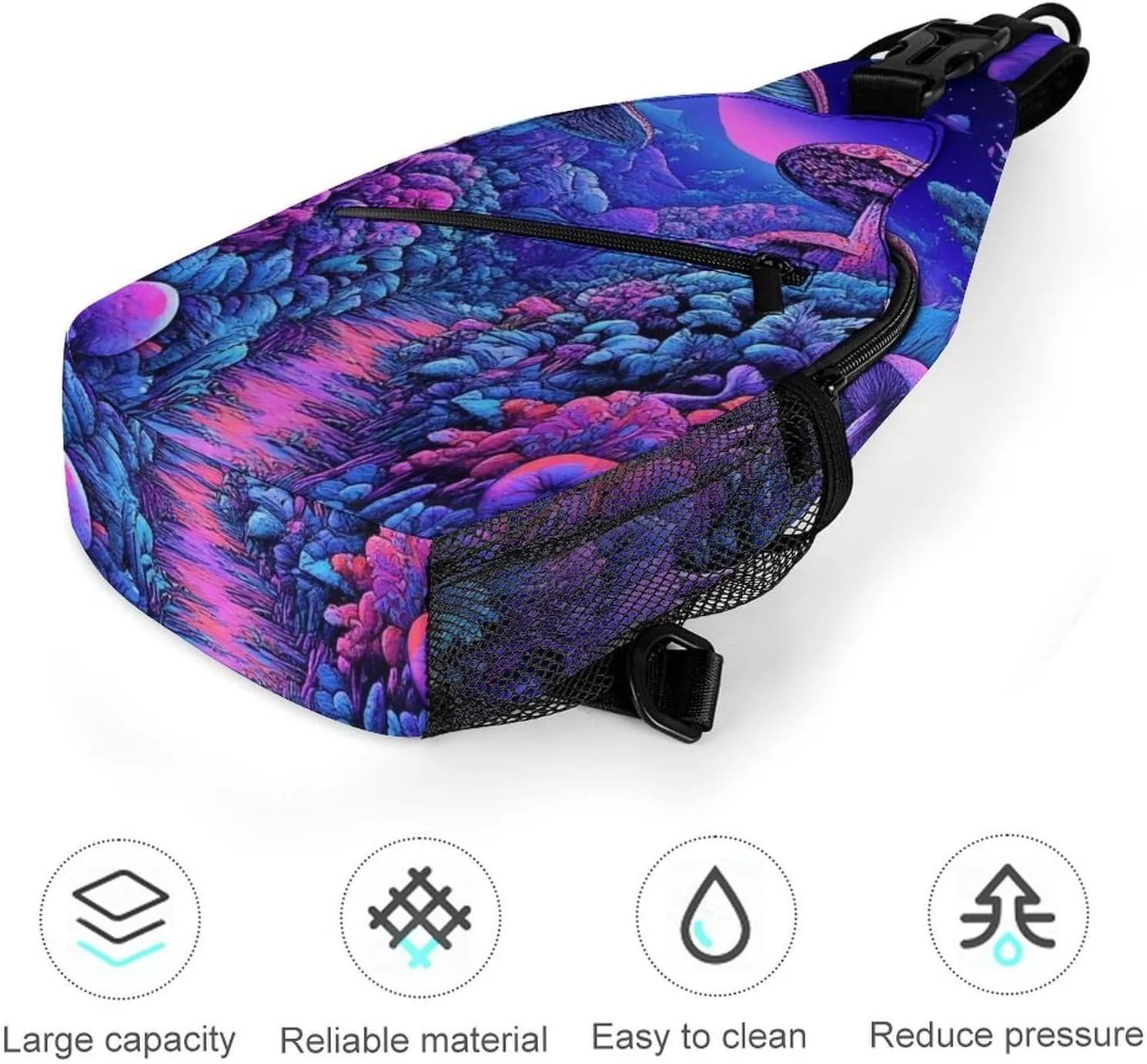 Mens Crossbody Shoulder Bag, Casual Daypacks Large Capacity Sling Chest Bag Magic Mushroom Mushrooms Scenery Gym Backpack for Hiking Sport Travel