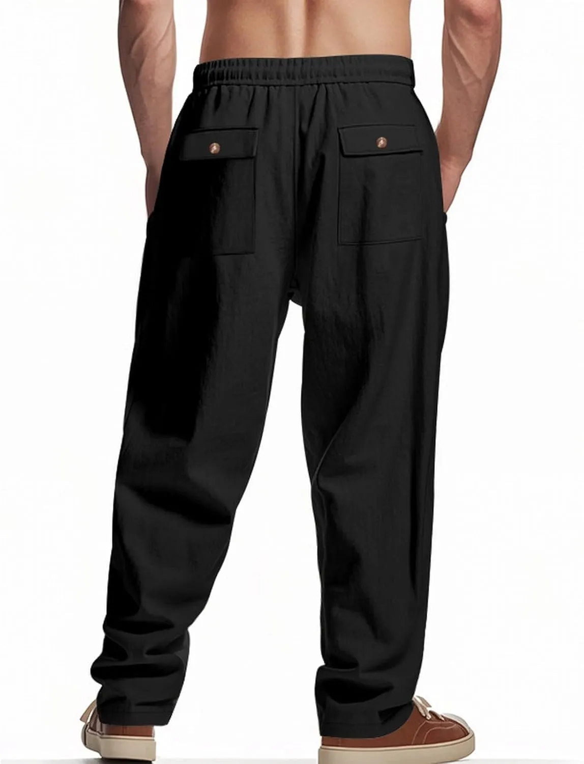 Mens Drawstring Linen Pants Loose Fit Casual Summer Beach Plain Trousers Fashion Outdoor Hiking Camping Wedding Pant