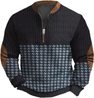 Men's Fashion Hoodies & Sweatshirts, Quarter Zip Pullover Men Long Sleeve Outdoor Stand Collar Twist Pattern Sweaters