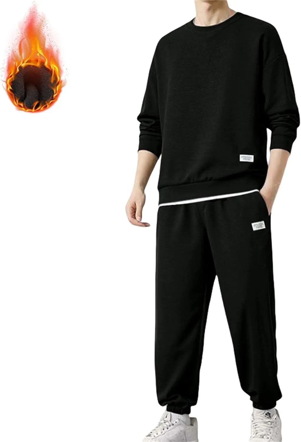 Mens Fashion Sweatshirt Set Casual Crew Neck Long Sleeve Tops Trousers Thermal Loose Workout Jogging Suits Big & Tall