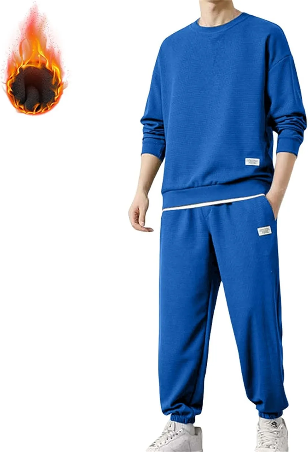 Mens Fashion Sweatshirt Set Casual Crew Neck Long Sleeve Tops Trousers Thermal Loose Workout Jogging Suits Big & Tall