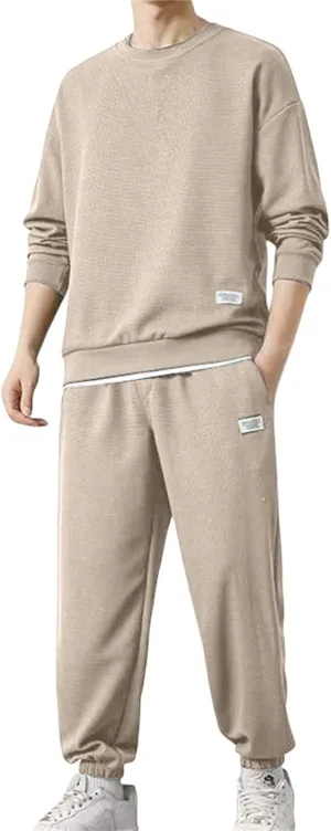 Mens Fashion Sweatshirt Set Casual Crew Neck Long Sleeve Tops Trousers Thermal Loose Workout Jogging Suits Big & Tall