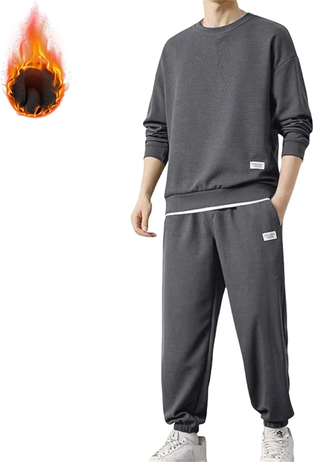 Mens Fashion Sweatshirt Set Casual Crew Neck Long Sleeve Tops Trousers Thermal Loose Workout Jogging Suits Big & Tall