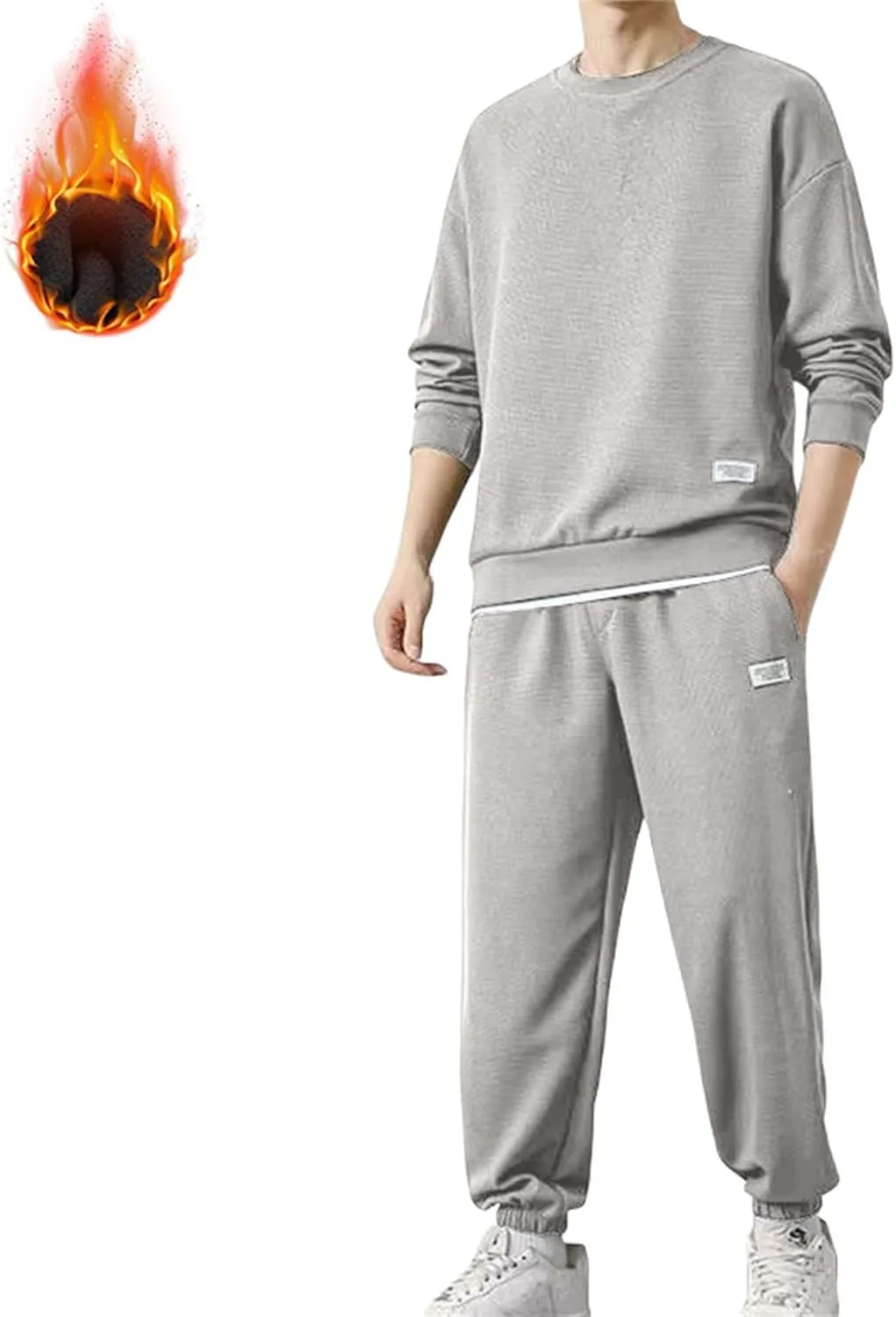 Mens Fashion Sweatshirt Set Casual Crew Neck Long Sleeve Tops Trousers Thermal Loose Workout Jogging Suits Big & Tall