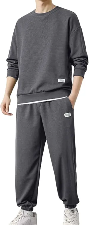 Mens Fashion Sweatshirt Set Casual Crew Neck Long Sleeve Tops Trousers Thermal Loose Workout Jogging Suits Big & Tall