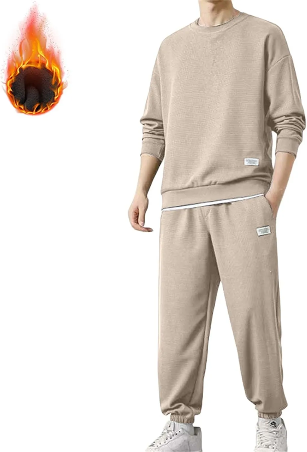 Mens Fashion Sweatshirt Set Casual Crew Neck Long Sleeve Tops Trousers Thermal Loose Workout Jogging Suits Big & Tall