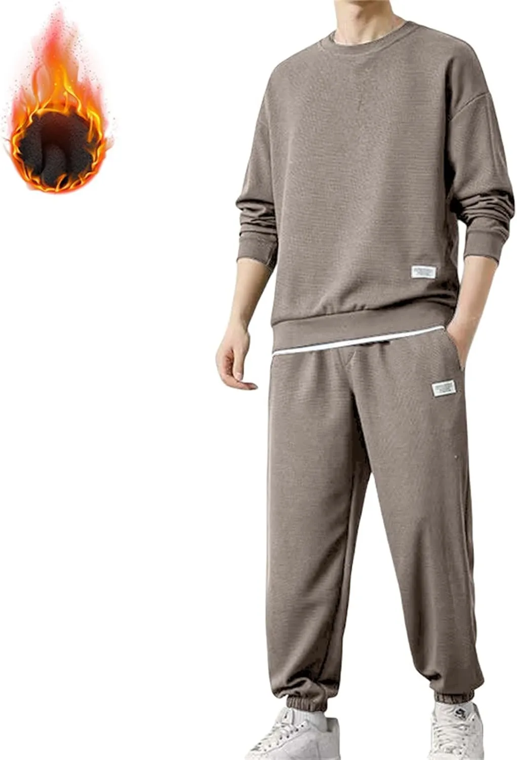 Mens Fashion Sweatshirt Set Casual Crew Neck Long Sleeve Tops Trousers Thermal Loose Workout Jogging Suits Big & Tall