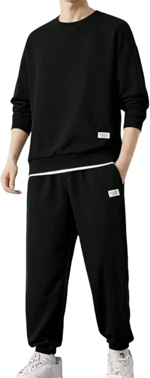 Mens Fashion Sweatshirt Set Casual Crew Neck Long Sleeve Tops Trousers Thermal Loose Workout Jogging Suits Big & Tall