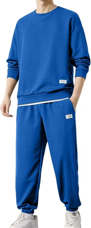 Mens Fashion Sweatshirt Set Casual Crew Neck Long Sleeve Tops Trousers Thermal Loose Workout Jogging Suits Big & Tall