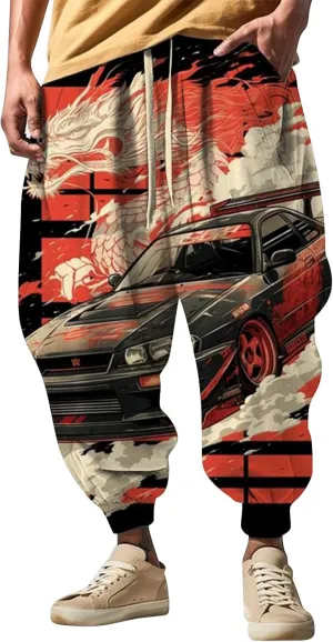 Mens Harem Pants Loose Fit Men's Autumn Fun Print Fashion Street Feel Casual Hiking Outdoor Twill Track Pants Pants
