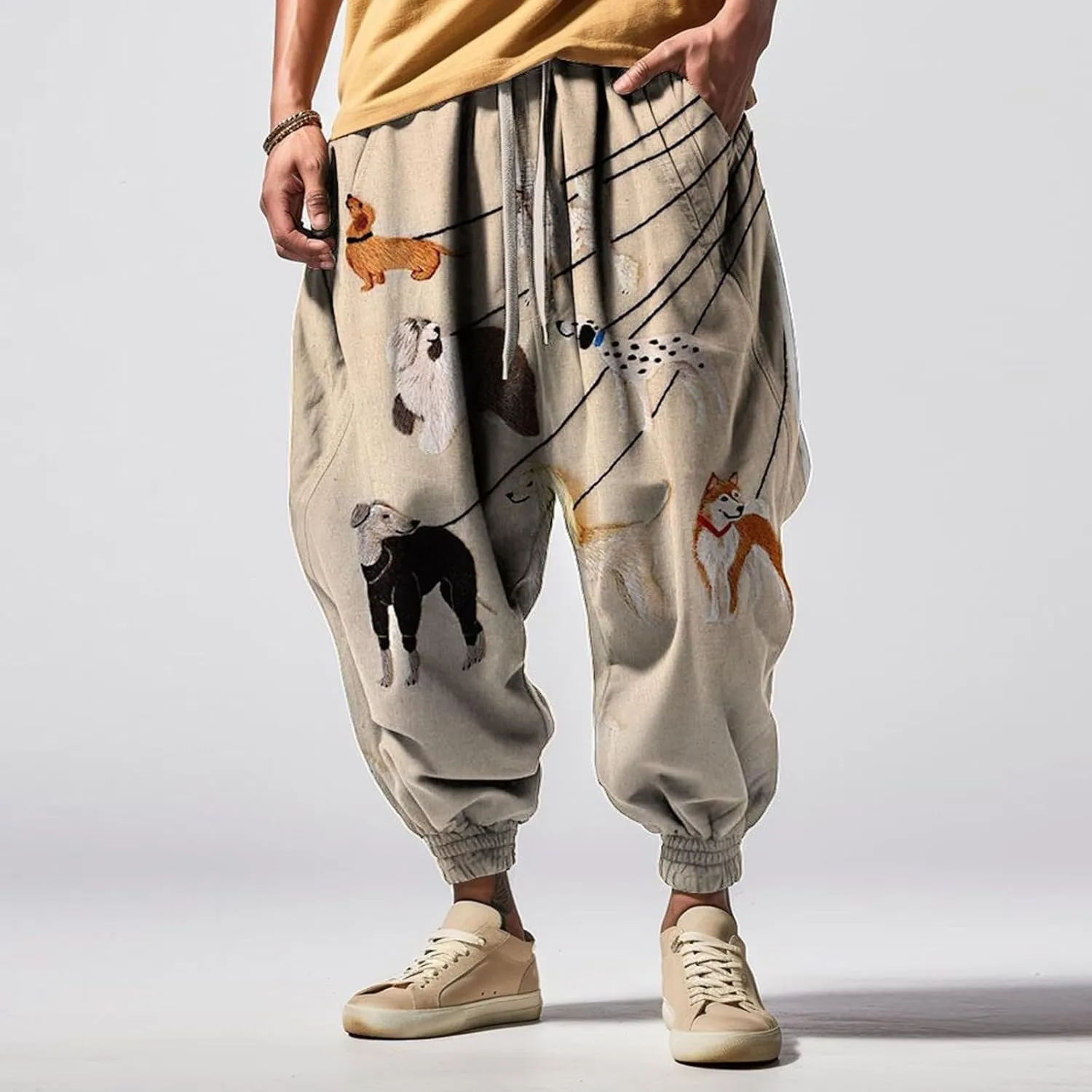 Mens Harem Pants Loose Fit Men's Autumn Fun Print Fashion Street Feel Casual Hiking Outdoor Twill Track Pants Pants