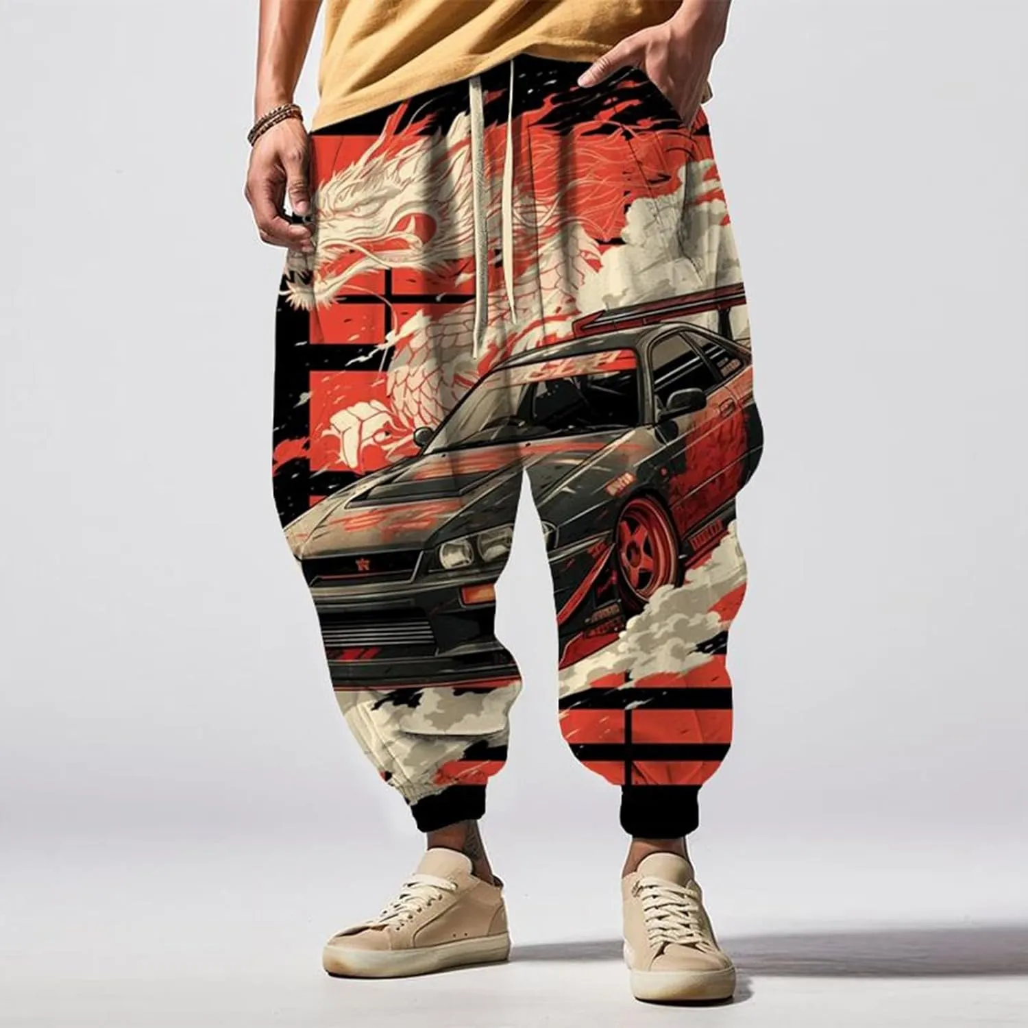 Mens Harem Pants Loose Fit Men's Autumn Fun Print Fashion Street Feel Casual Hiking Outdoor Twill Track Pants Pants
