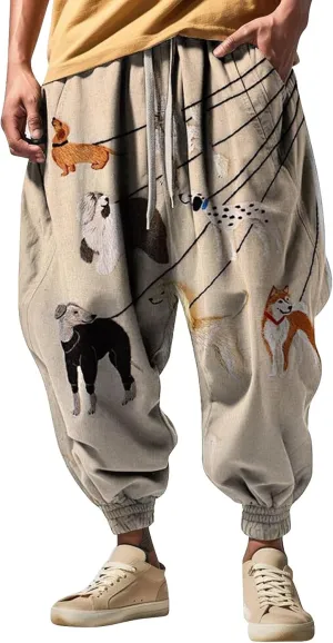 Mens Harem Pants Loose Fit Men's Autumn Fun Print Fashion Street Feel Casual Hiking Outdoor Twill Track Pants Pants