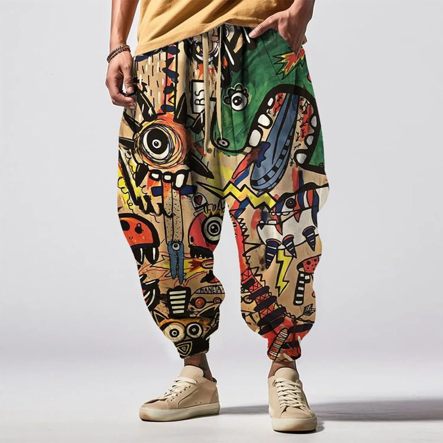 Mens Harem Pants Loose Waist Casual Hippie Pants Sweatpants Mens Hip Hop Harem Pants Martial Arts Pants Kung Fu