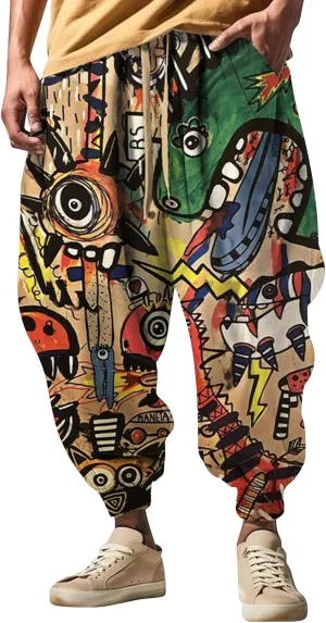 Mens Harem Pants Loose Waist Casual Hippie Pants Sweatpants Mens Hip Hop Harem Pants Martial Arts Pants Kung Fu