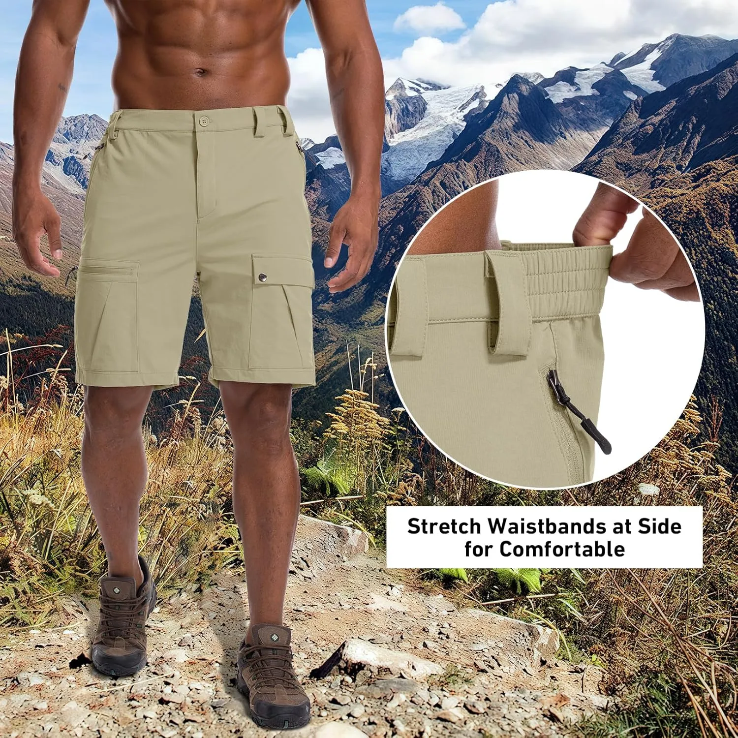 Men's Hiking Cargo Shorts 8" Lightweight Outdoor Work Shorts for Men Travel Golf Tactical Casual with 5 Zipper Pockets