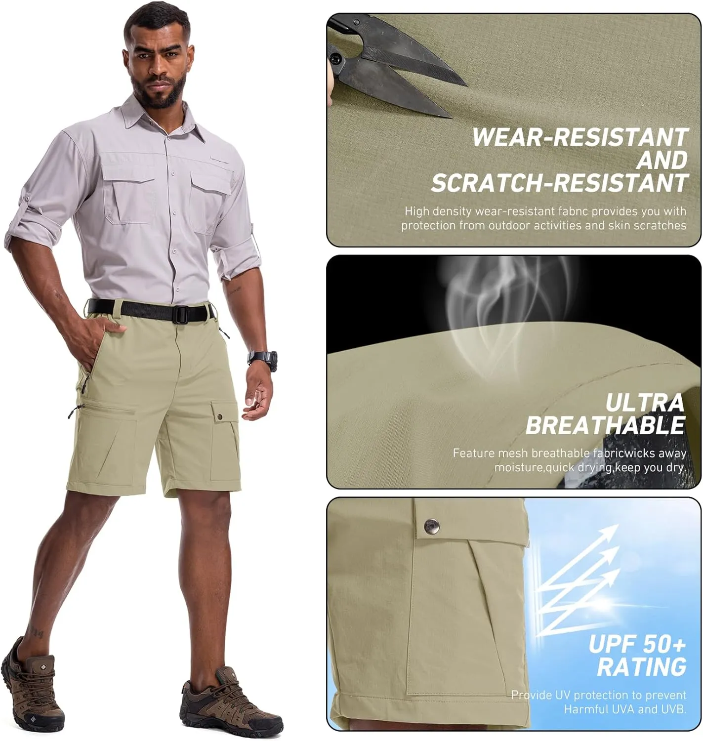 Men's Hiking Cargo Shorts 8" Lightweight Outdoor Work Shorts for Men Travel Golf Tactical Casual with 5 Zipper Pockets