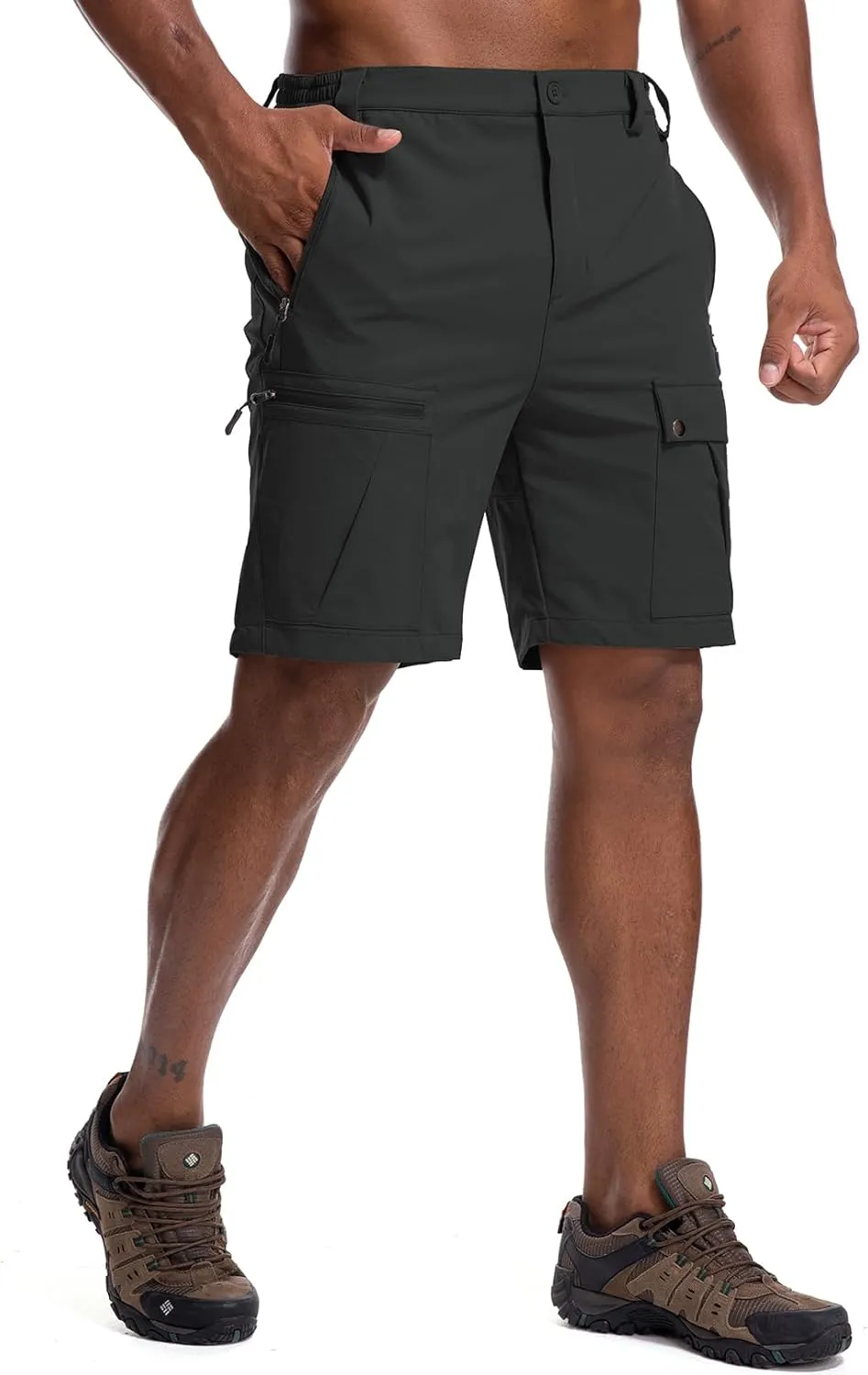 Men's Hiking Cargo Shorts 8" Lightweight Outdoor Work Shorts for Men Travel Golf Tactical Casual with 5 Zipper Pockets