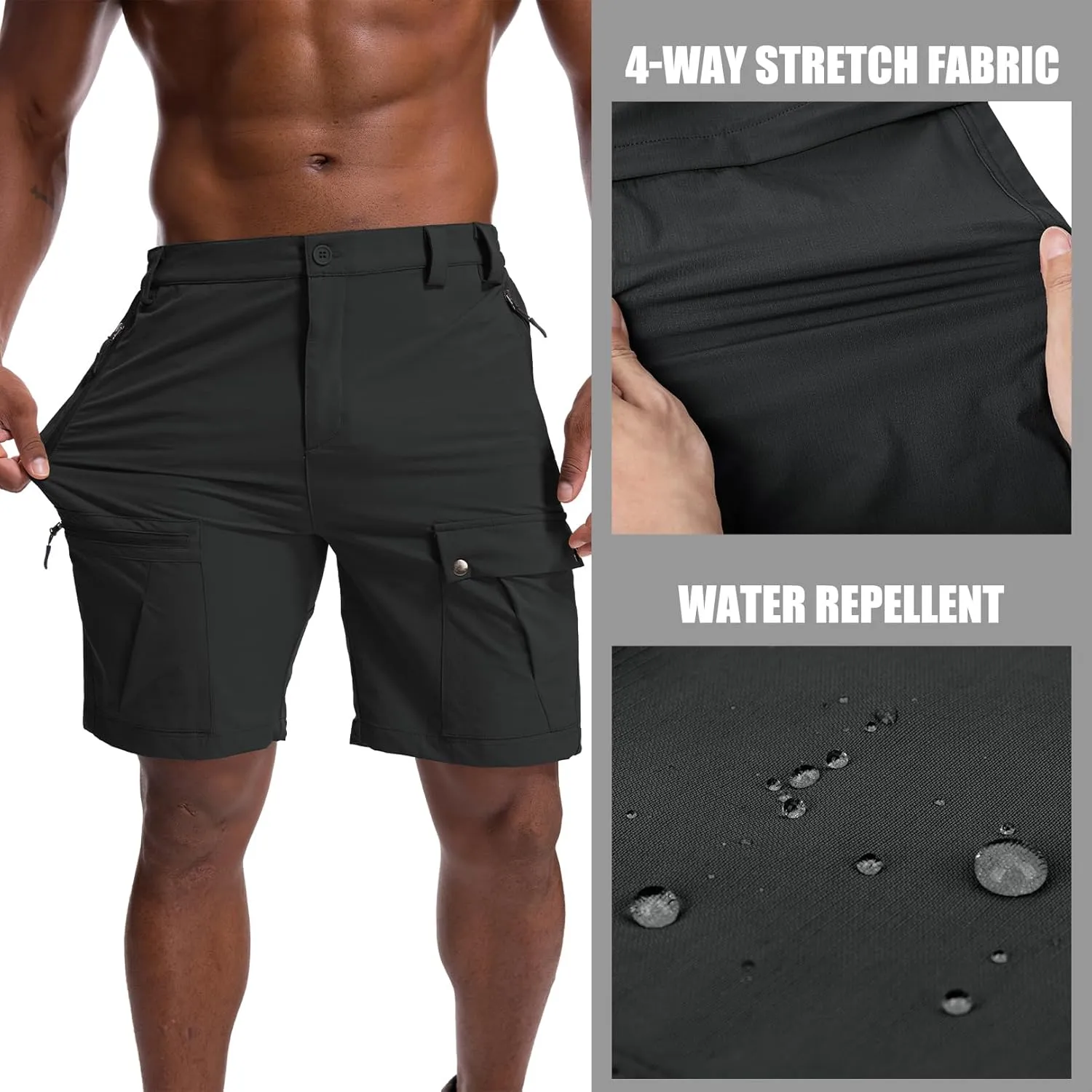 Men's Hiking Cargo Shorts 8" Lightweight Outdoor Work Shorts for Men Travel Golf Tactical Casual with 5 Zipper Pockets