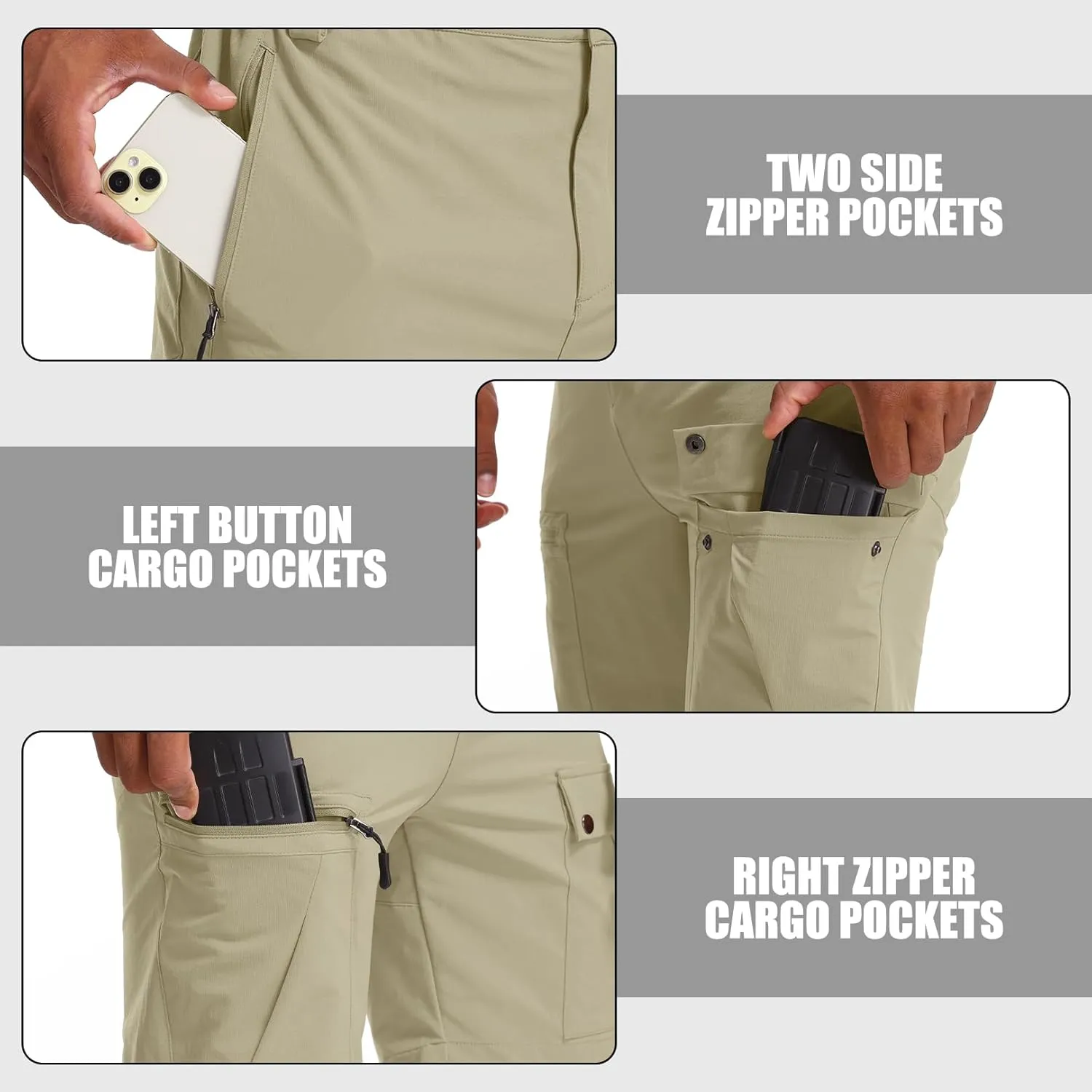 Men's Hiking Cargo Shorts 8" Lightweight Outdoor Work Shorts for Men Travel Golf Tactical Casual with 5 Zipper Pockets