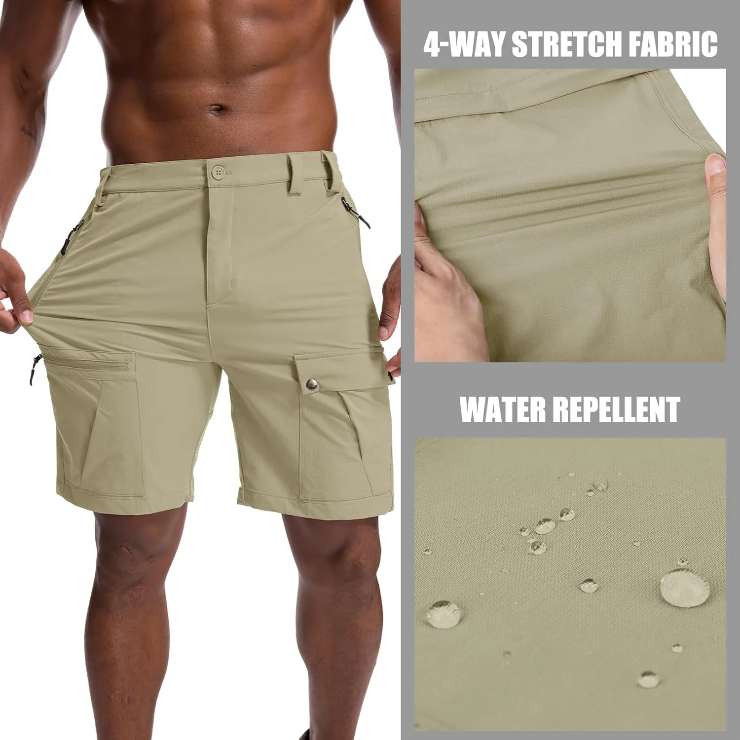 Men's Hiking Cargo Shorts 8" Lightweight Outdoor Work Shorts for Men Travel Golf Tactical Casual with 5 Zipper Pockets