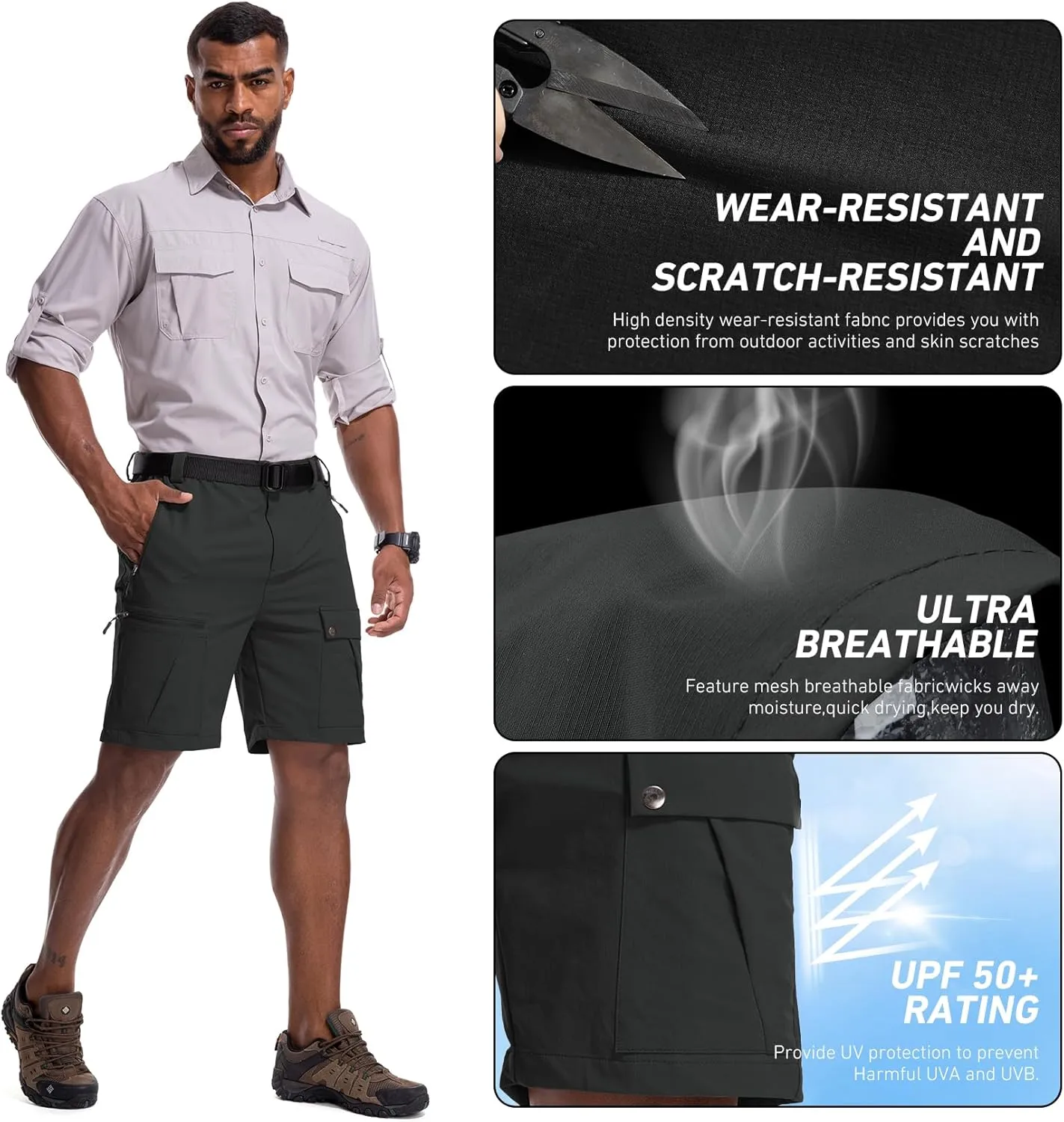 Men's Hiking Cargo Shorts 8" Lightweight Outdoor Work Shorts for Men Travel Golf Tactical Casual with 5 Zipper Pockets