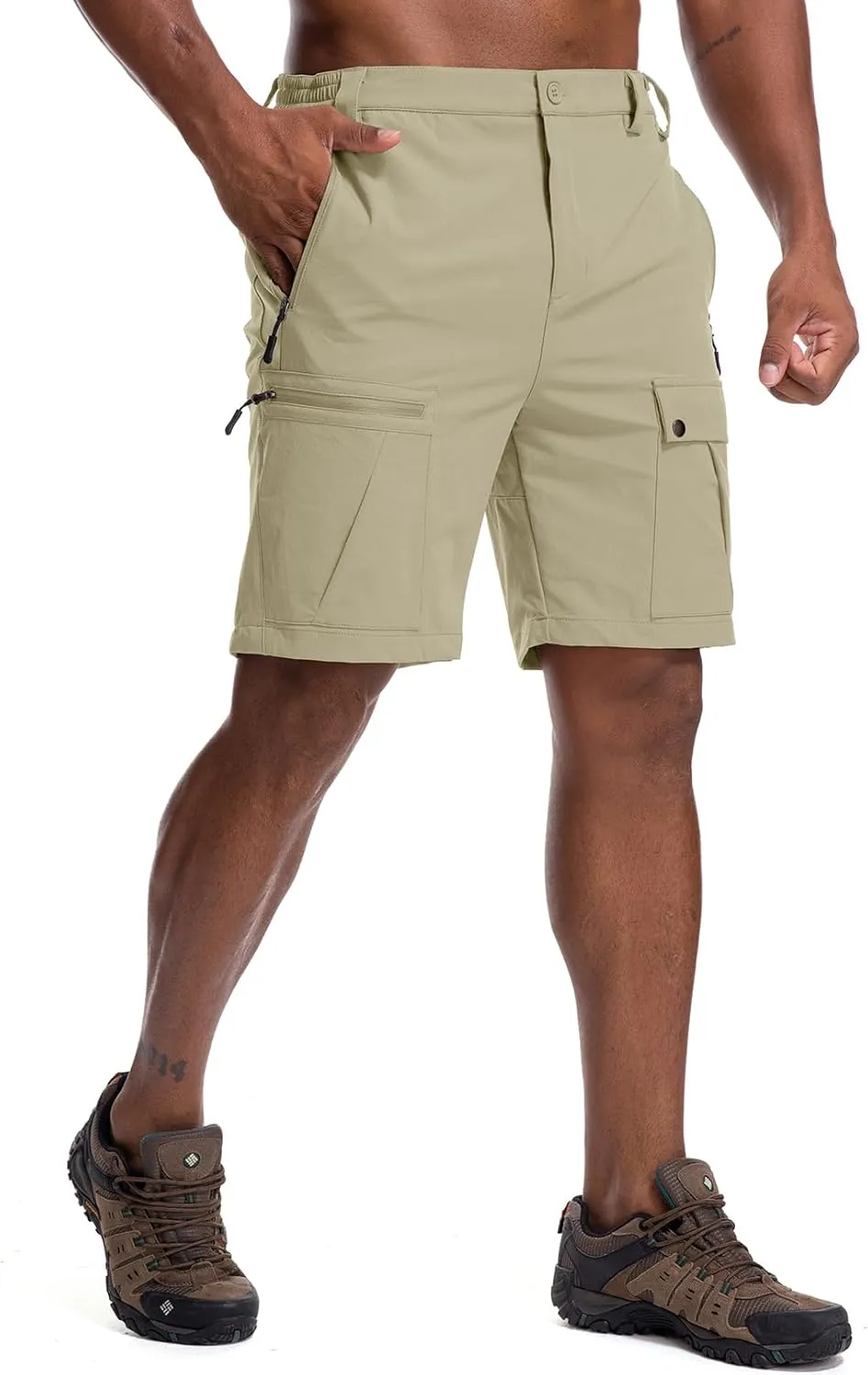 Men's Hiking Cargo Shorts 8" Lightweight Outdoor Work Shorts for Men Travel Golf Tactical Casual with 5 Zipper Pockets