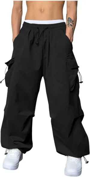 Men's Hip Hop Parachute Jogger Pants Y2K Street Baggy Trousers Rap Hippies Cargo Pants Harem Pants with Pockets